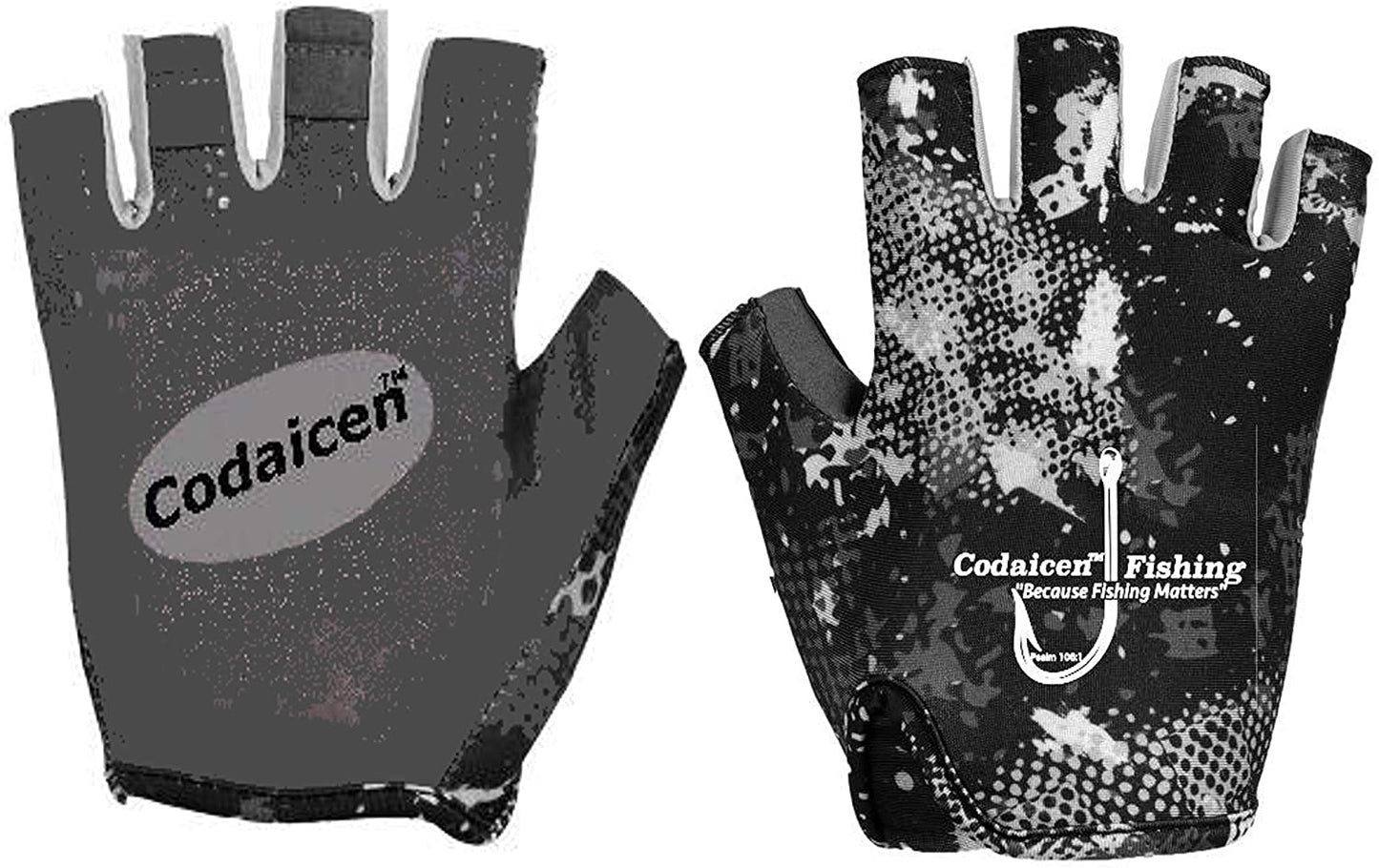 Large Black Fingerless Unisex Fishing Gloves - UV Sun Protection UPF 50+ SPF -
