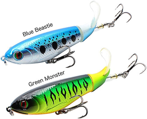 Topwater Plopper Crankbaits – Pack of 2- Blue Beastie/Green Monster