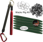 Wacky Rig Worm Fishing Tool Kit - Wacky Rig Tool, 125 Wacky Worm O-Rings, 10 Weedless Fishing Hooks, and 6 Senko Style Salted Worms in Watermelon w/ Red Flake